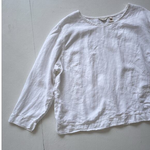 J. JILL White Linen Long Sleeve Pocket Top / Sz 3X / Lagenlook Minimal Casual - Picture 3 of 13